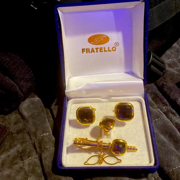 Men's Fratello amethyst Cufflinks, Tie Bar, Tie Pin Combo Set - Picture 1 of 4